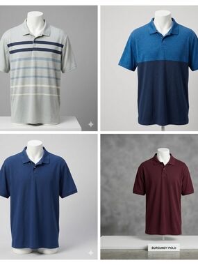 Old Navy Men's Polo Pack - Light Gray Stripe, Two-Tone Blue, Navy, Burgundy